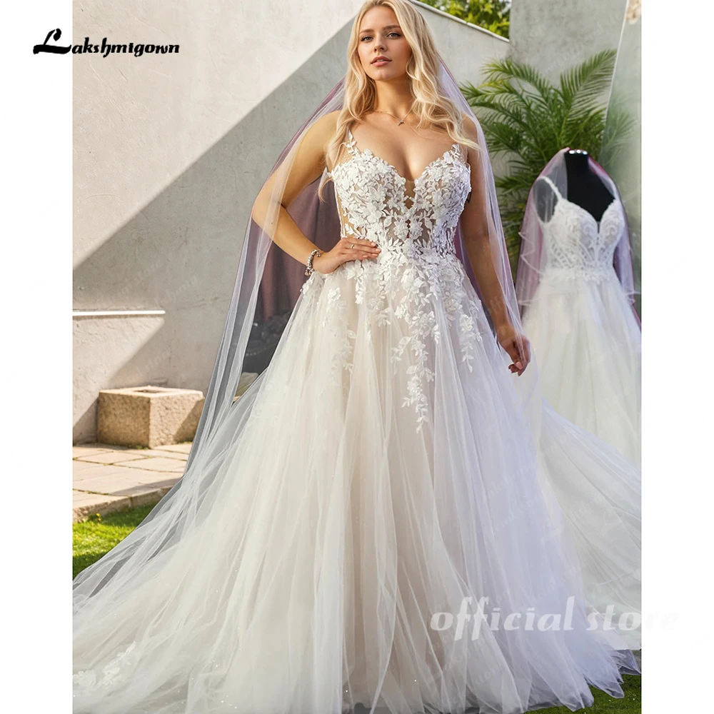 Lakshmigown Corpetto sfoderato FLowy A Line Abito da sposa in tulle con scollo a V Abito da sposa Abito da sposa da spiaggia Abito da sposa personalizzato