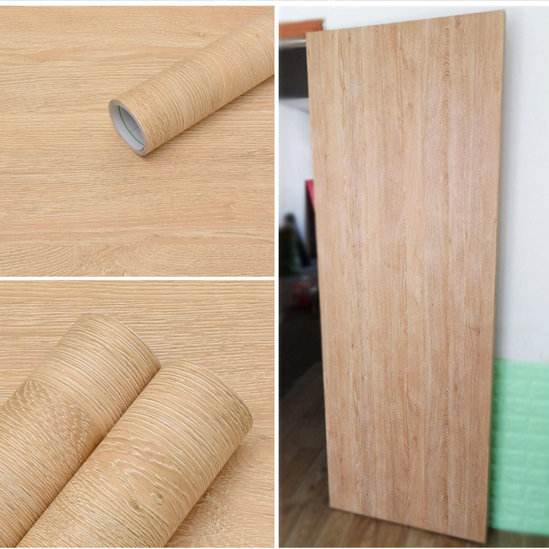 Papel tapiz impermeable de vinilo de grano de madera de imitación de roble amarillo, pegatina de pared extraíble, autoadhesiva, decoración del hogar para armario de cocina