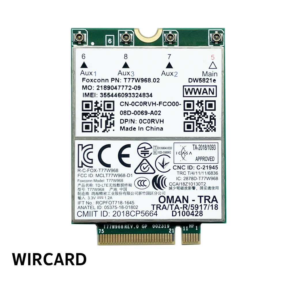 WIRCARD T77W968 DW5821e X20 LTE Cat16 1Gbps FDD-LTE TDD-LTE 4G Module Dành Cho Dành Cho Laptop Dell 5420 5424 7424 7400 thẻ 4G USB Adapter