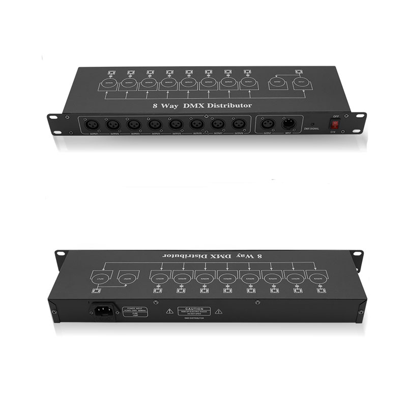 Fast shipping คุณภาพที่ดีที่สุด 8CH DMX Splitter DMX512 แสงเวทีไฟสัญญาณเครื่องขยายเสียง Splitter 8 DMX จําหน่าย