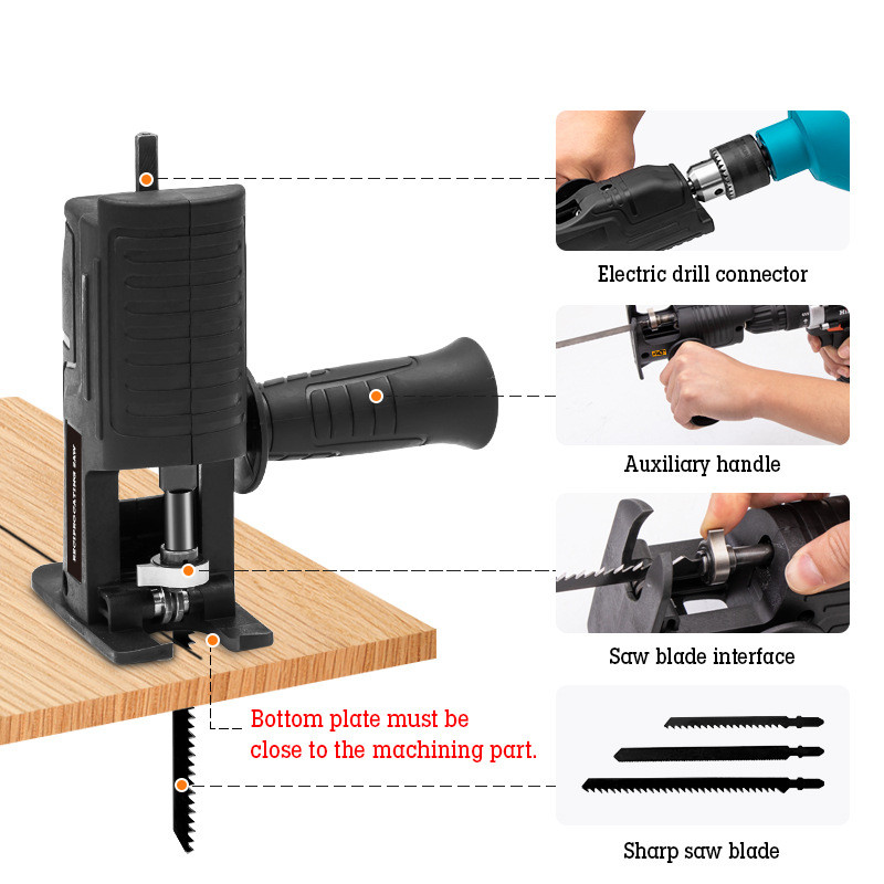 Elektrische Bohrmaschine, modifiziert auf Säbelsägen-Adapter, Schraubendreher-Konvertierungskopf für Holz, Metall, Schneidwerkzeug mit Sägeblatt