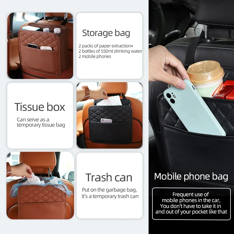 Multifunctionele opbergtas voor autostoelen Leren opbergtas Vuilniszak Opbergtas Geschikt voor de meeste automodellen
