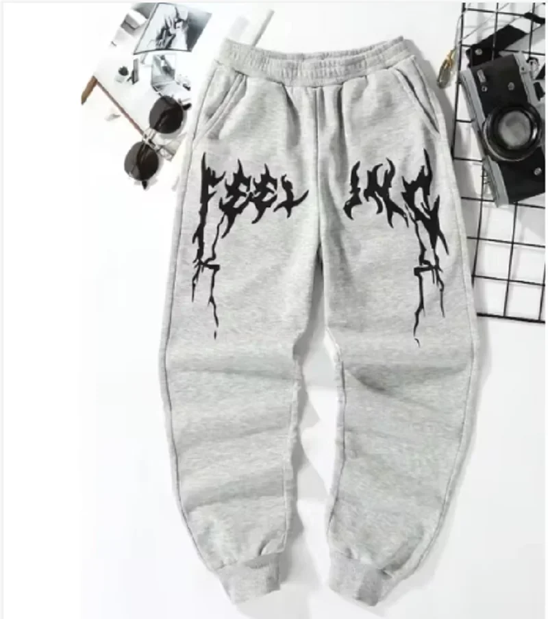 2025 Amerikaans gebreid sportprintpatroon Casual effen kleur herenlegging met losse en veelzijdige broek met trekkoord