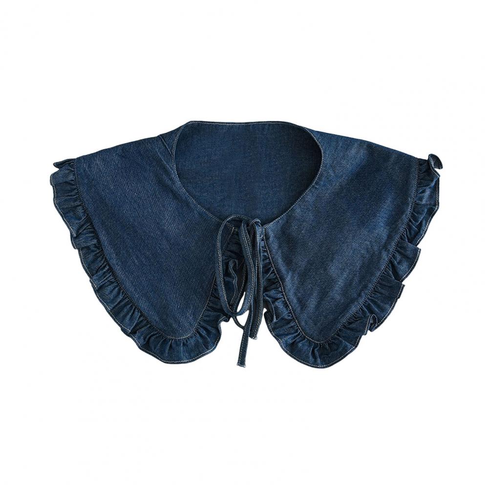 Cuello tipo chal de mezclilla lavado para mujer con encaje plisado y cuello falso de moda