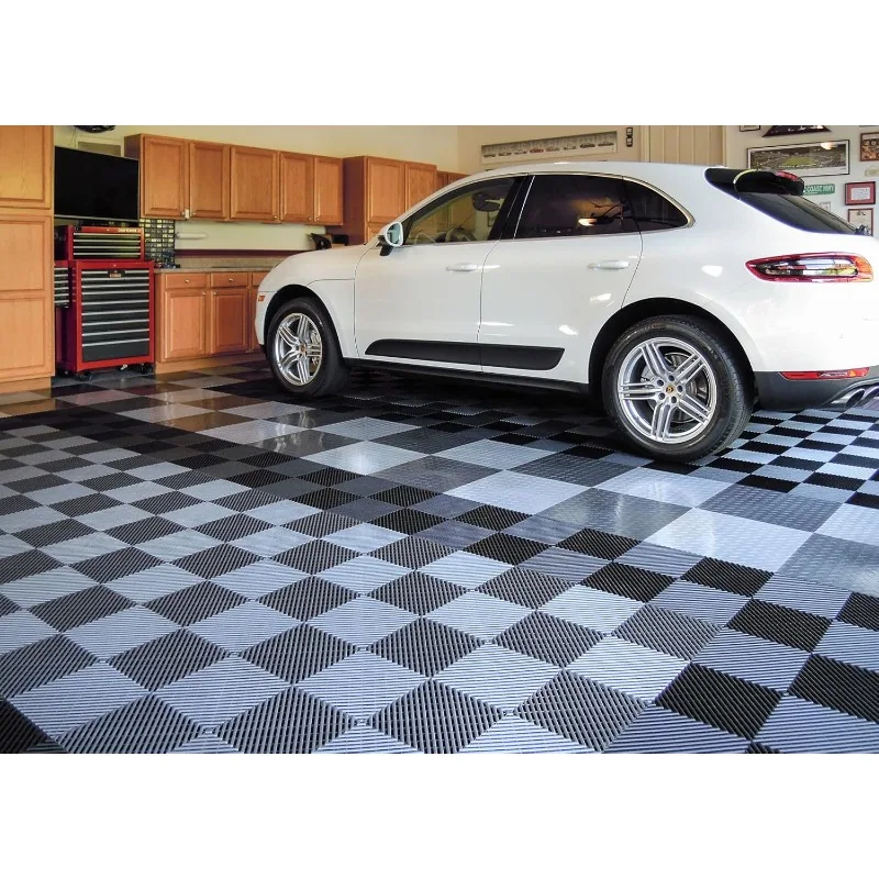 RaceDeck Free-Flow Open Rib Self-Draining Design, Durable Copolymer Plastic Interlocking Modular Garage Flooring Tile (48 Pack)
