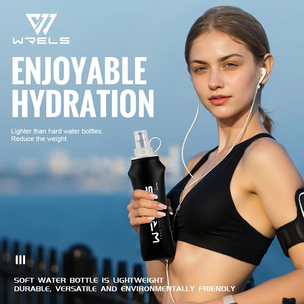 WRELS Portable TPU Soft Water Bottle BPA Free Folding Soft Flasks For Outdoor Sports Marathon Running Hydration Camping Hiking