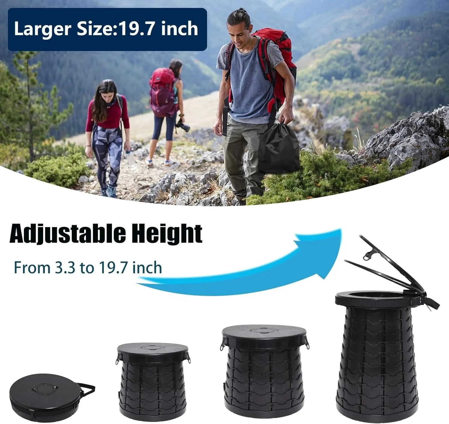 Upgrade Retractable Portable Toilet for Camping, 50CM/19.7" Height Adjustable Foldable Camping Toilet with Lid for Travel &Car