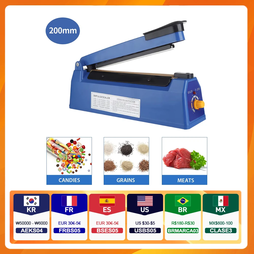 Máquina selladora térmica Manual de sellador de impulso para bolsas de plástico de 8 pulgadas, selladores de bolsas de envoltura retráctil, máquina envasadora selladora al vacío