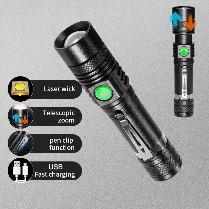 Linterna ultrabrillante Linterna LED USB Linterna Puntas de alimentación Luz de bicicleta Uso recargable 18650