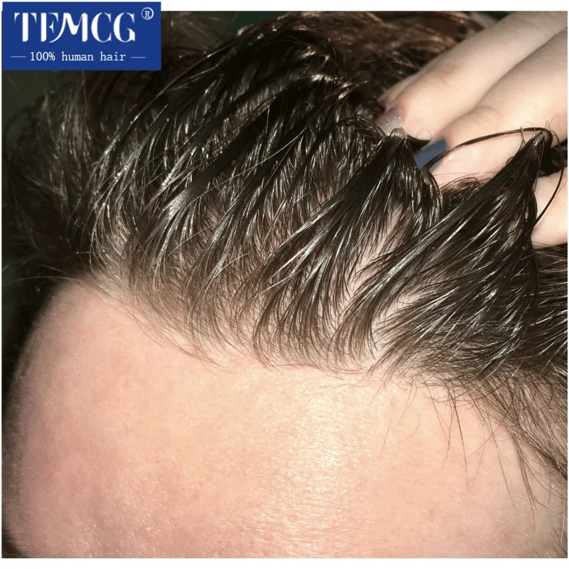 Prótese de cabelo masculino linha fina invisível com pele ultra fina 0.03mm peruca masculina 100% sistema de substituição de cabelo humano peruca masculina