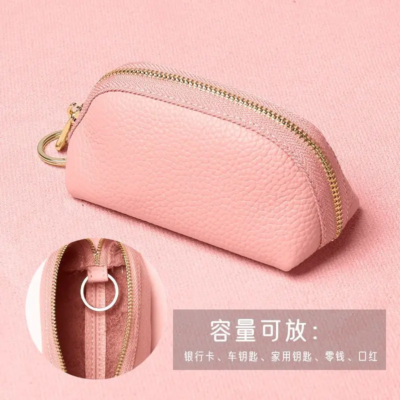 Unisex Large-Capacity Zipper Key Pouch Bag Genuine Leather Key Case Coin Purse 2024 Portable Keychain Coin Wallet Holder Purse