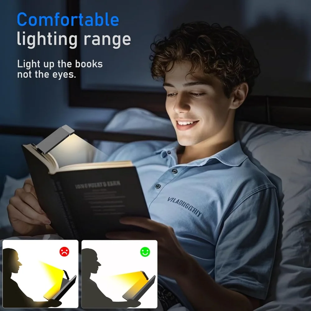 Luz LED recargable con Clip para libros, 3 colores, 5 brillos, luz nocturna de lectura para cama, lámpara marcapáginas con protección ocular, Mini lámpara para libros
