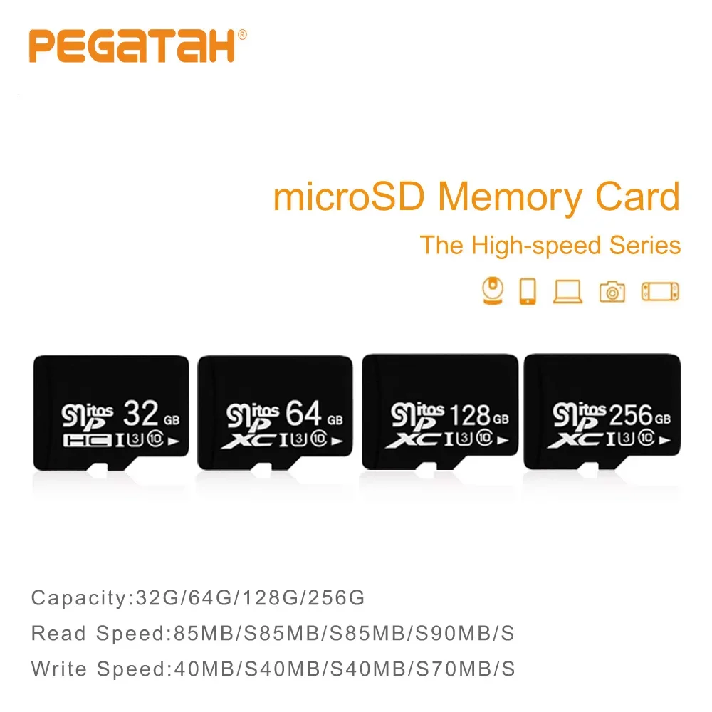 PEGATAH Micro SD XC Card 32GB 64GB 128GB 256GB High Speed TF Memory Card Read for Security Camera Dash Cam Drone Action Cam