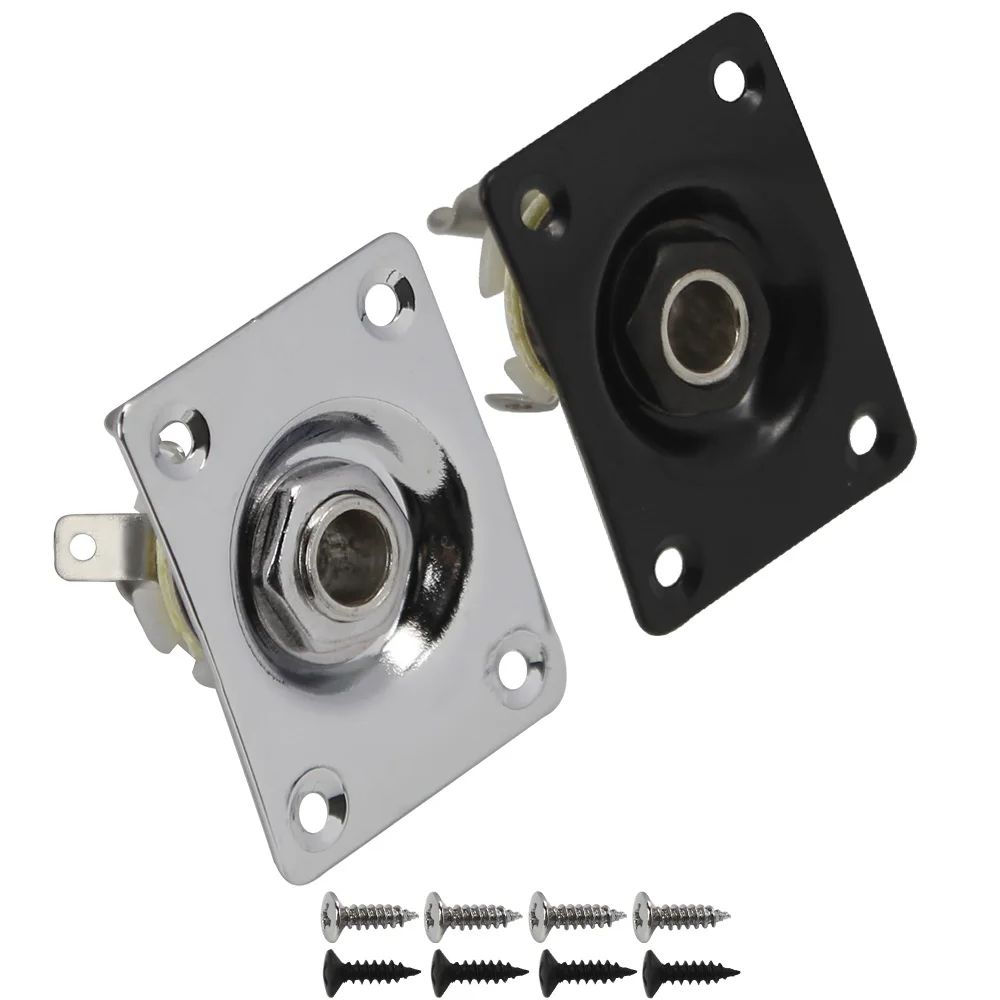 FLEOR 1 Uds conector de salida de guitarra 6,35mm 1/4 Mono Jack Socket JackPate estilo cuadrado para guitarra eléctrica, plata/negro elegir
