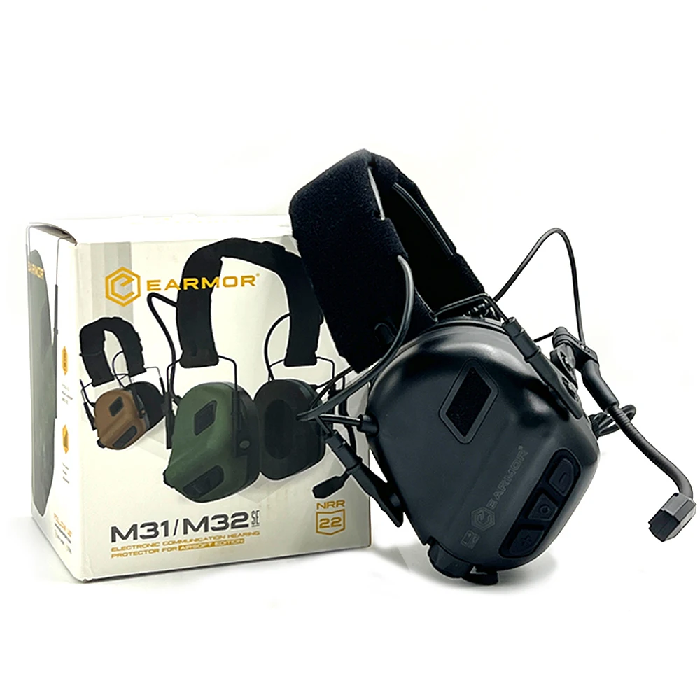 Original EARMOR ยุทธวิธีอิเล็กทรอนิกส์ยิง Earmuff M32 กีฬากลางแจ้งป้องกันเสียงรบกวนชุดหูฟัง Sound Amplification สําหรับล่าสัตว์