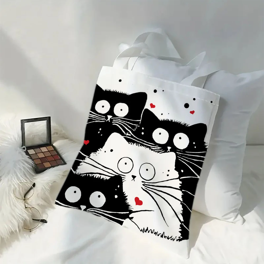 Andeiltech-再利用可能な女性用トートバッグ,かわいい猫の食料品の買い物,女子高生の贈り物,美的,ジッパーなし