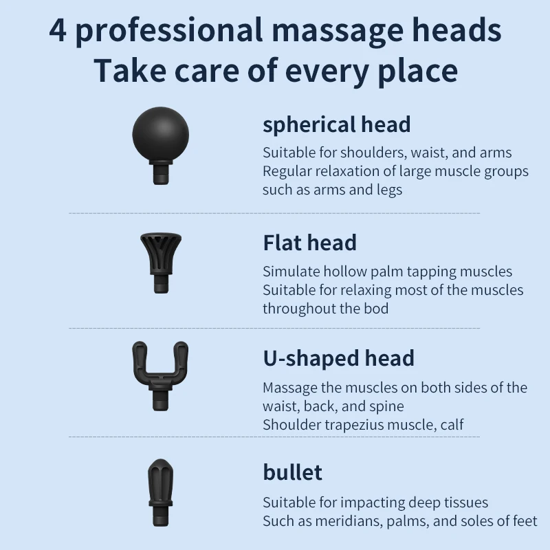 Pistola de masaje MUKASI con mango extendido desmontable, masajeador muscular de tejido profundo, luz de respiración fresca, para aliviar el dolor muscular