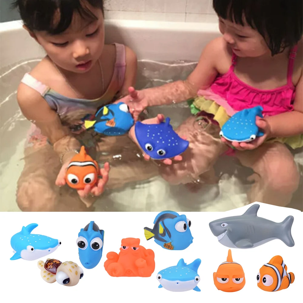 Buscando a Nemo, juguetes para el baño de bebé, divertidos flotadores de goma suave, juguetes para apretar con agua en aerosol, juguetes para el baño, animales para niños