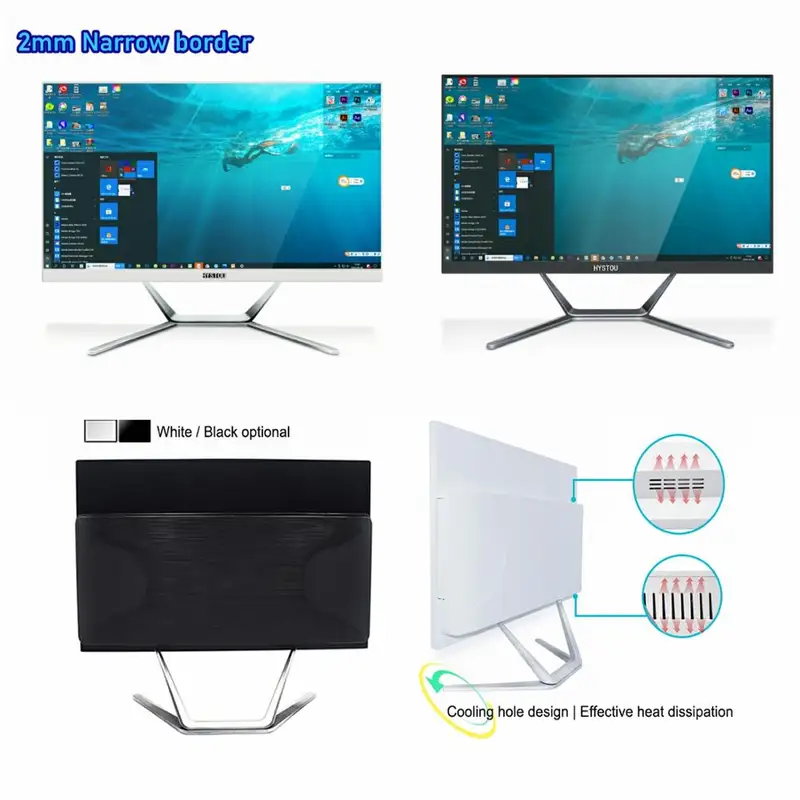 Computadora de escritorio Quad Core Intel i7 8565U todo en uno PC Gaming 24 pulgadas 1920*1080 Monitor DDR4 m.2 SSD Windows 10 uso de oficina