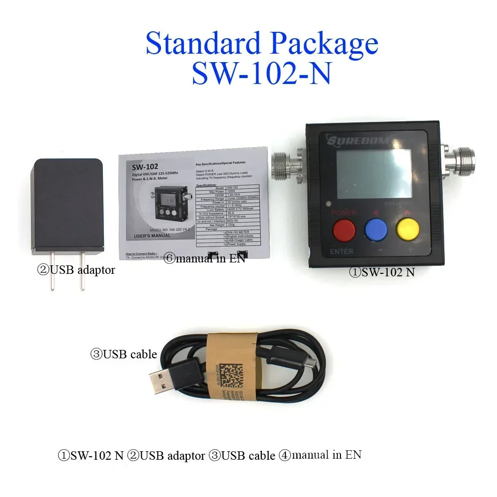 SURECOM SW-102 125-525 МГц цифровой измеритель мощности VHF/UHF и SWR с четырьмя разъемами SW102 для двусторонней радиосвязи