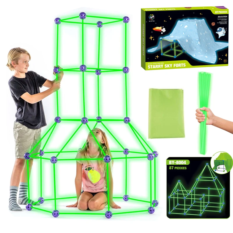 Kit de tienda de juegos que brilla en la oscuridad para niños, juego creativo para interiores y exteriores, juguetes de construcción STEM, regalo