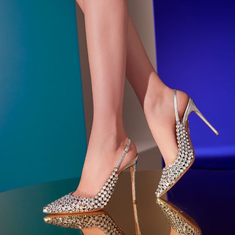 Diamond high heels for women in2025with a single button back strap,sexy wedding shoes for brides,slim heels,pointed toe sandals