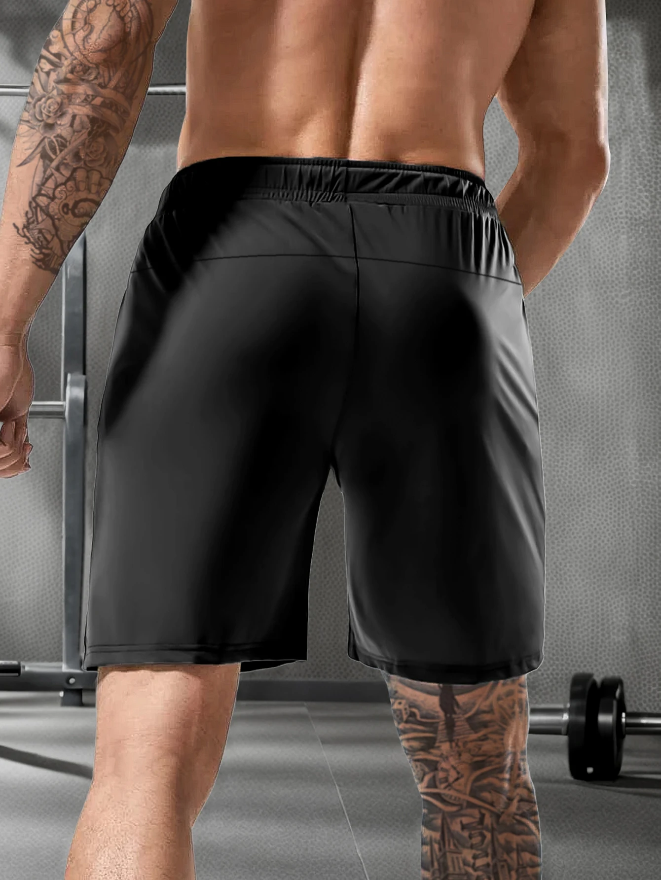 Shorts masculinos de cor sólida, com bolsos com zíper, shorts casuais com cordão elástico na cintura solta e alta elasticidade, adequados