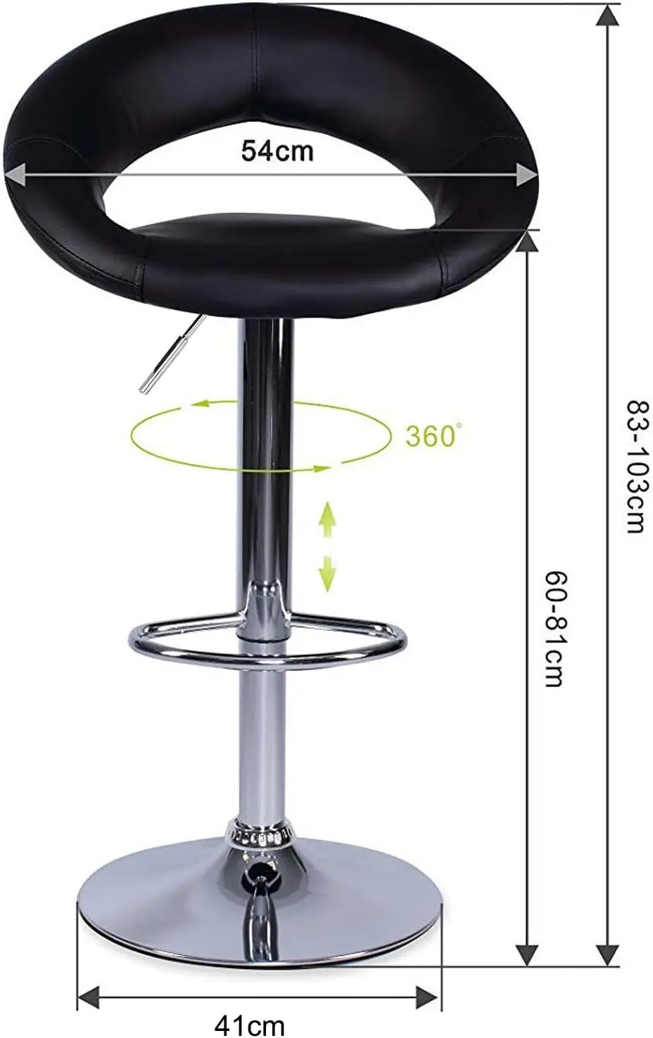 Barhocker, 2er-Set 360 °   Drehbar, höhenverstellbarer Barstuhl, belastbar bis 130 kg, stabiler Standfuß mit Bodenschutz & Fußablage,