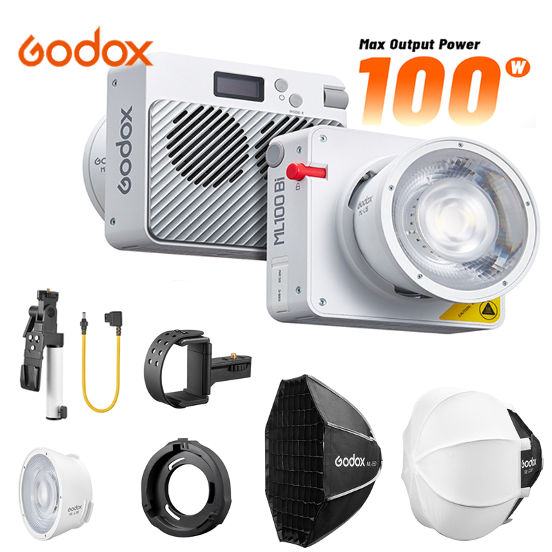 Godox ML100Bi Двухцветный светодиодный светильник для видеосъемки 2800-6500K 120 Вт с управлением через приложение Портативные фонари для селфи для съемки на открытом воздухе Левая потоковая передача