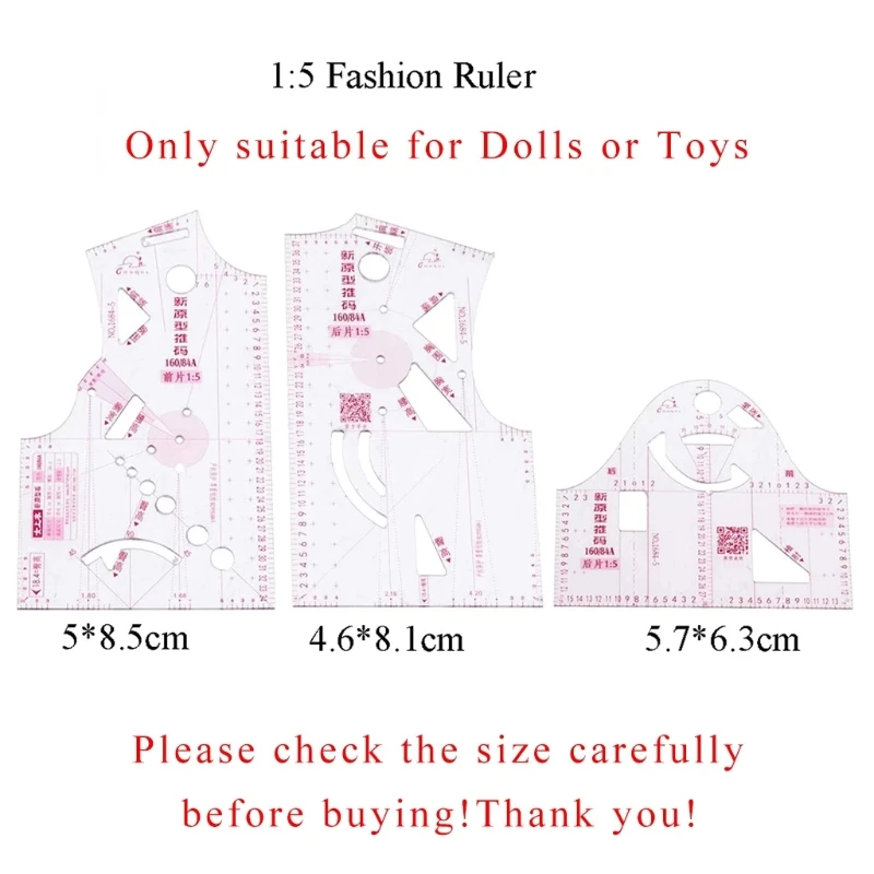 3-Pcs 1:5 Transparent Women Cloth Design Ruler Drafting Template Clothing Prototype Ruler Tool for Making for Doll T