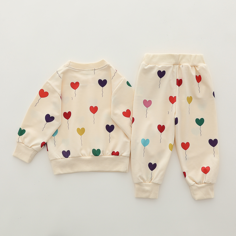 Set di pantaloni a maniche lunghe alla moda con palloncino d'amore con stampa completa primaverile e autunnale da 2 pezzi