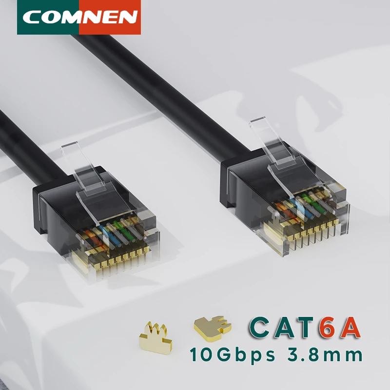 Cable Ethernet COMNEN Cat6A, 1 Uds., Cable corto delgado RJ45 internet 10G Cat6, Cable de conexión UTP Lan para enrutador Ps5, ordenador Xbox