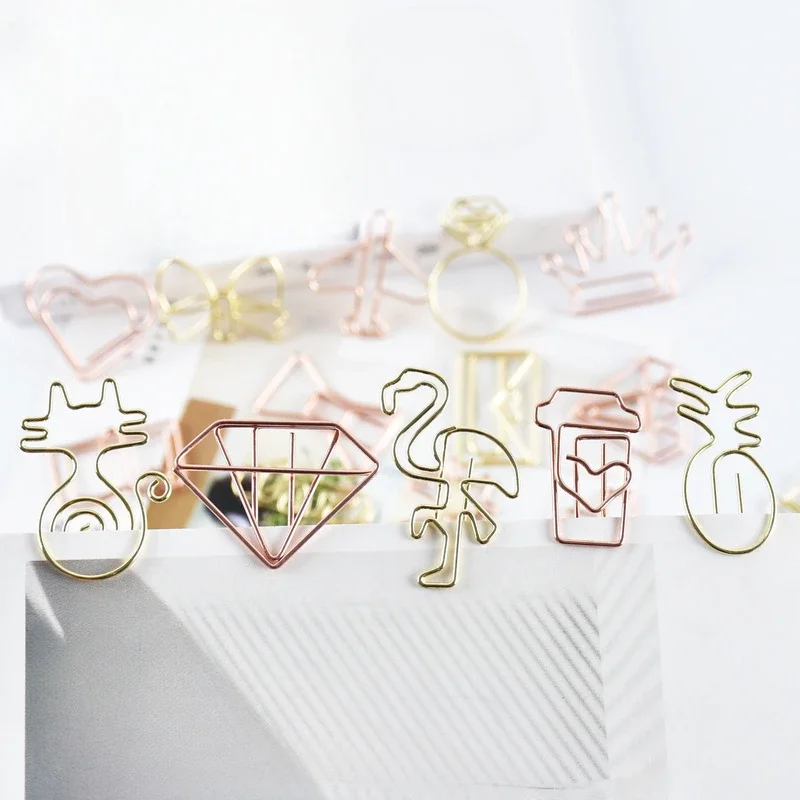 10 Teile/los Kreative Büroklammer Rose Gold Metall Büroklammer Dekorative Lesezeichen Binder Geformte Clips Nette Schreibwaren Büro Liefert