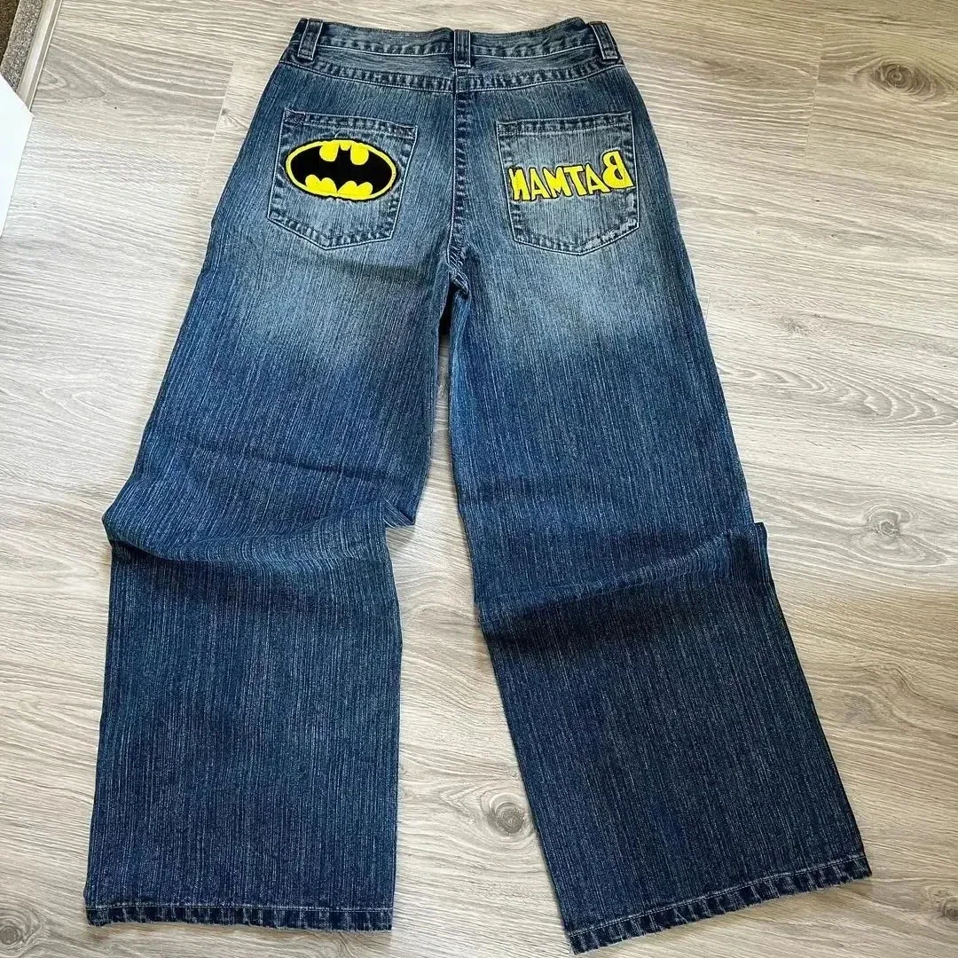 Retro Blau Baggy Jeans Herren Damen Jeans Y2K Kleidung Rock Niedrige Taille Breite Beinhose Harajuku Hip Hop Cartoon Brief Stickerei