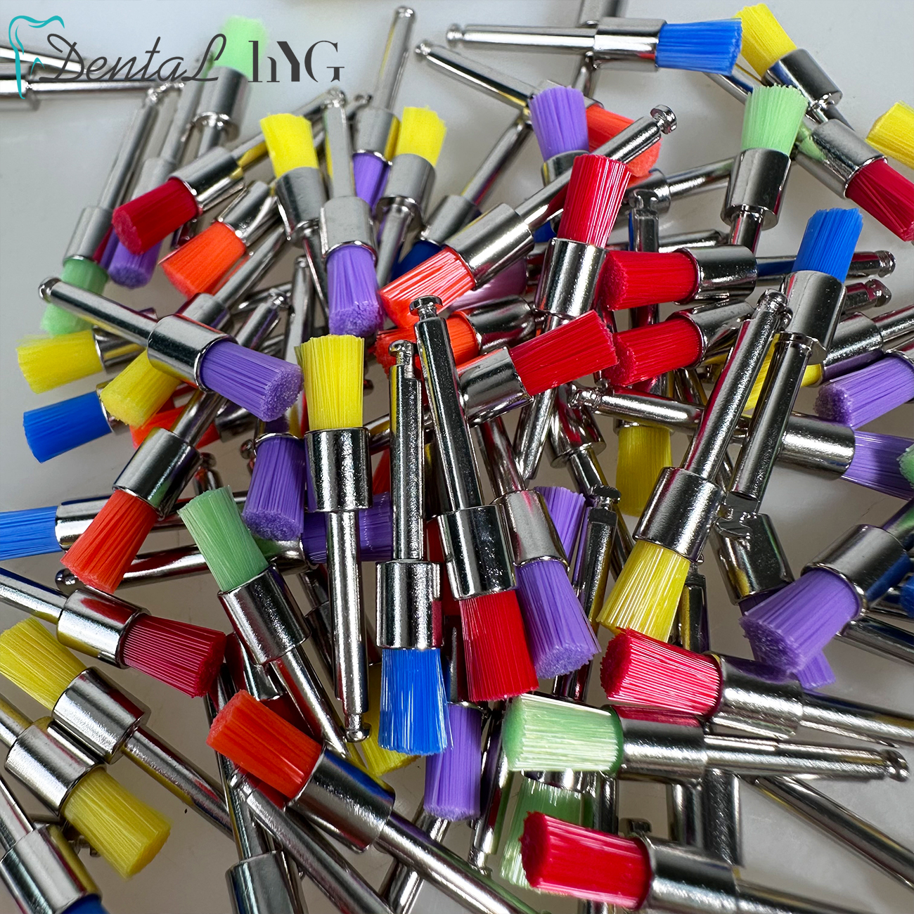 100 ชิ้นทันตกรรม Prophy แปรงขัดขัดทิ้งสลักประเภทผสมสี Plat ใช้สําหรับคราบและภาษาโปลิชคํา