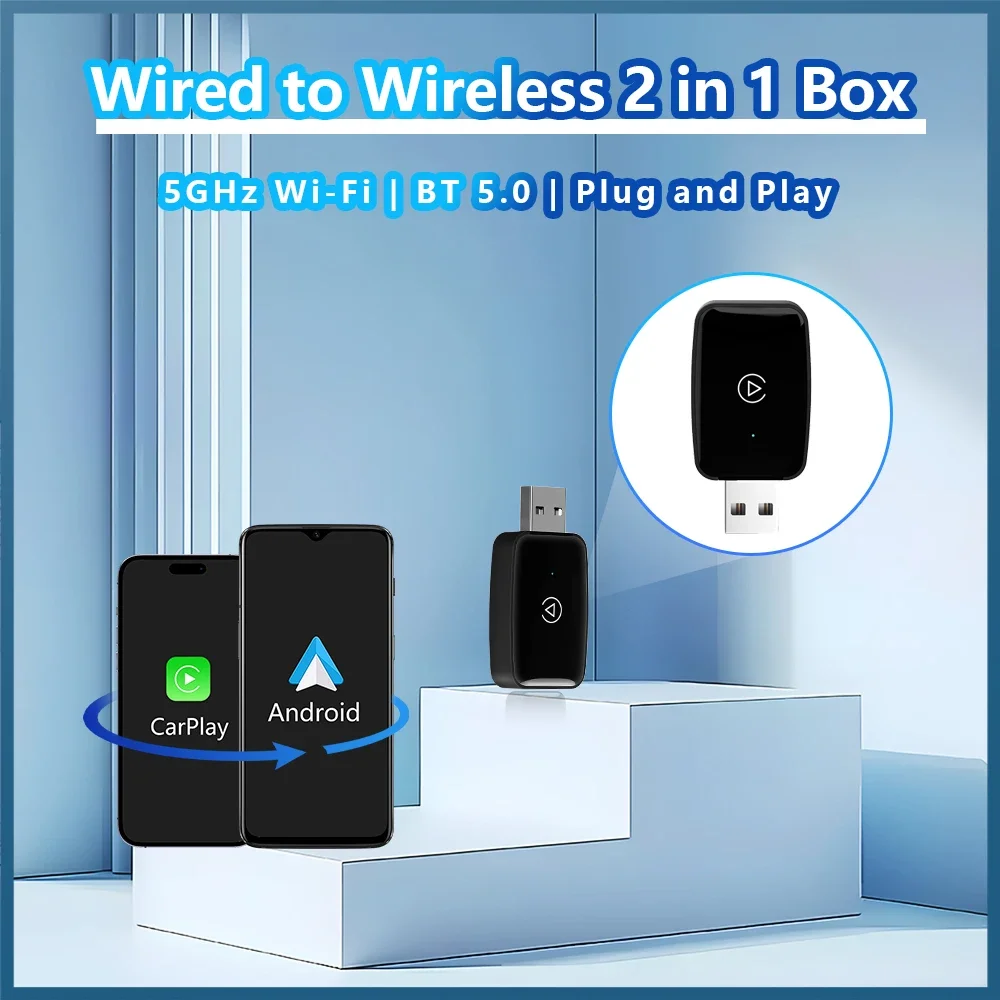Mini caja CarPlay para Audi Mercedes Volvo Volkswagen compatible con Bluetooth inalámbrico Android conexión automática carga Siri IOS15