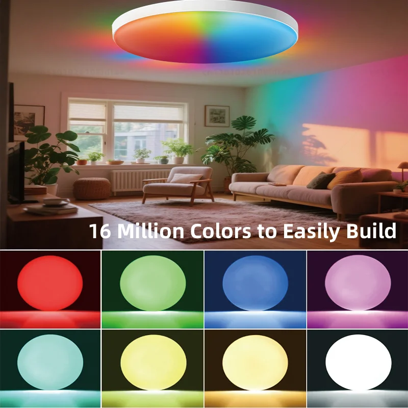 Tuya inteligente wifi luz de teto 24w rgbcw atmosfera circular luz controle app adequado para alexa google casa quarto casa