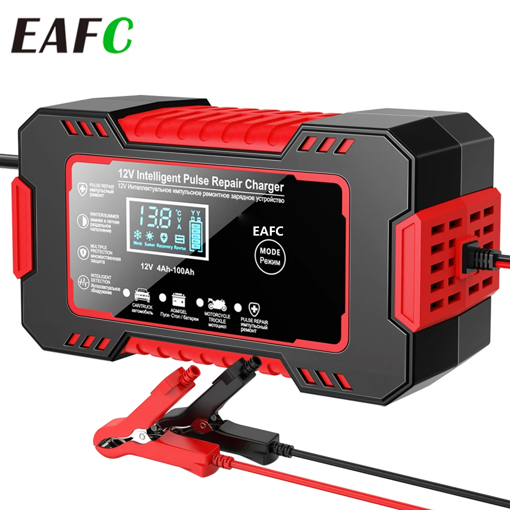 Uniwersalna ładowarka samochodowa Eafc 12V 8A 12V 6A Inteligentna ładowarka impulsowa do naprawy akumulatorów motocyklowych do akumulatorów kwasowo-ołowiowych Lifepo4