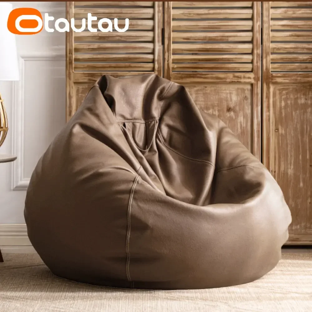OTAUTAU gefüllte 70 cm Kunstleder-Sitzsacksofas mit Füllstoff, bequemes Sitzsack-Sofa, Puff-Bodensitz, Chaiselongue, Pouf-Stuhl DD004