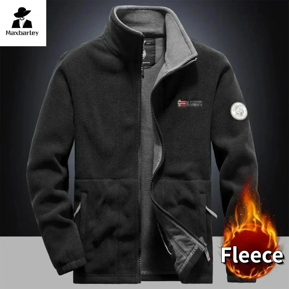 Winter Warme Fleece Jacke männer Klettern Doppel Verdickte Tasche Jacke Outdoor Hohe Kragen Winddicht Ski Sweatshirt Mantel Männer