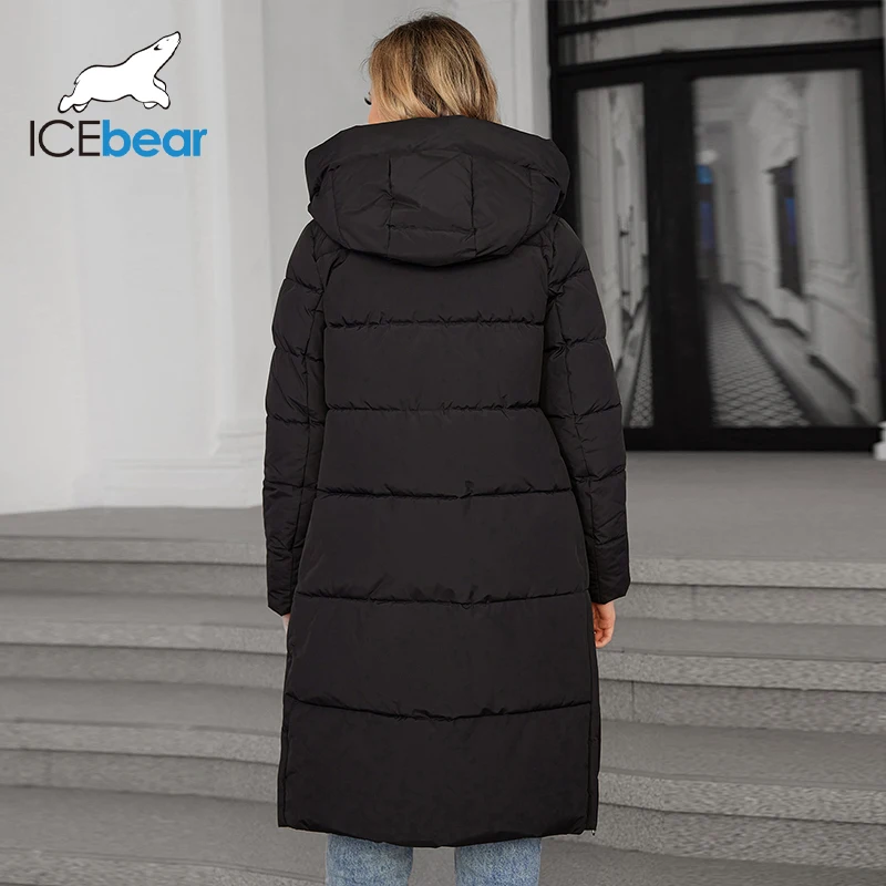 Icebear 2024เสื้อโค้ทผู้หญิงมีซิปยาวหนามีกระเป๋าด้านข้างมีกระเป๋า GWD4762I แฟชั่น