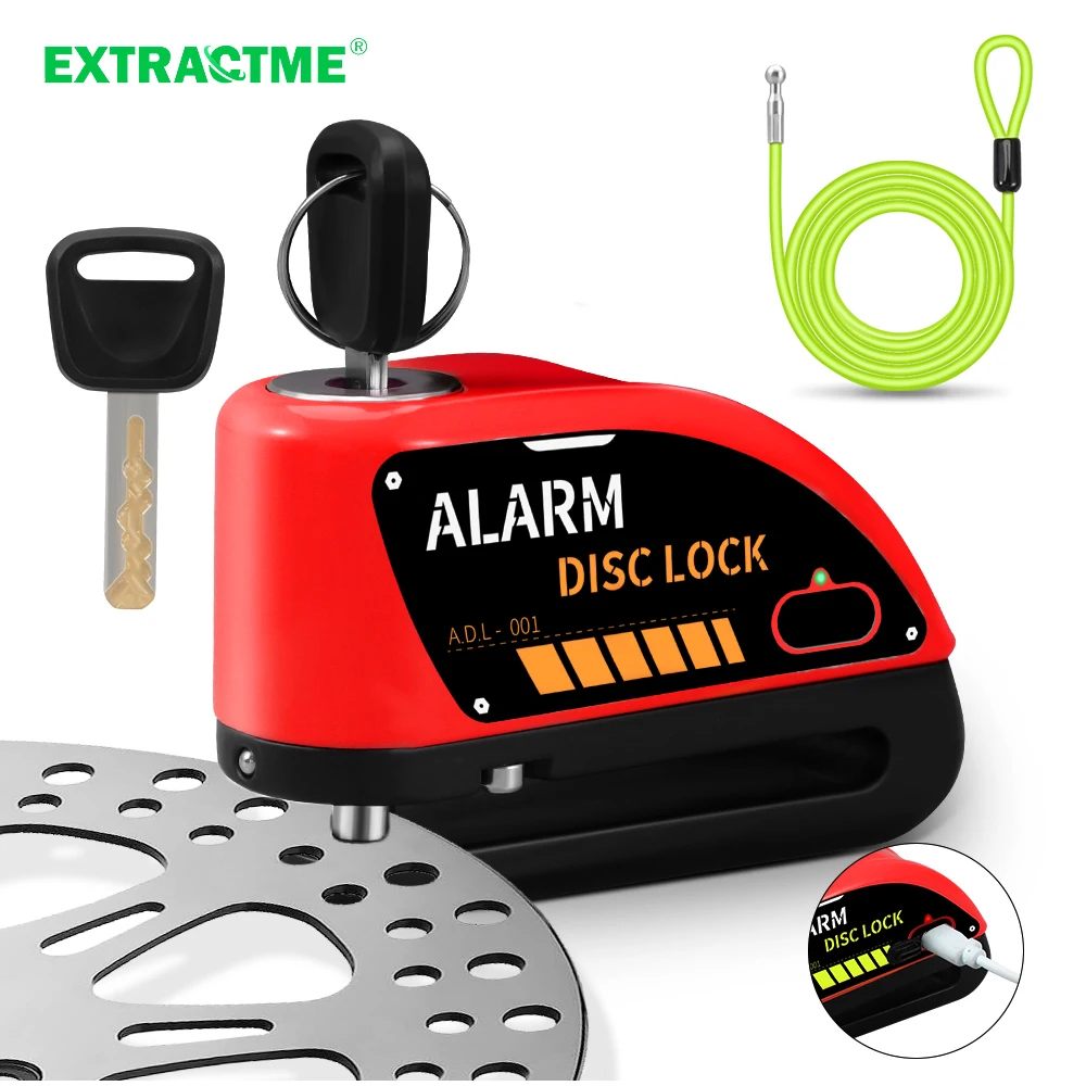 Extractme Motorcycle Alarm Schijfrem Slot Beveiliging Moto Wiel Schijf Hangslot Waterdicht 110dB Luid Anti Diefstal Alarma Motocicleta