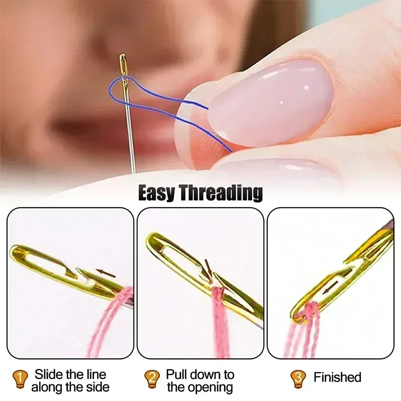 12/60Pcs ด้านข้างตาบอดเย็บเข็มสแตนเลสผู้สูงอายุ Self Threading เข็มในครัวเรือน DIY Beading Threading เข็ม