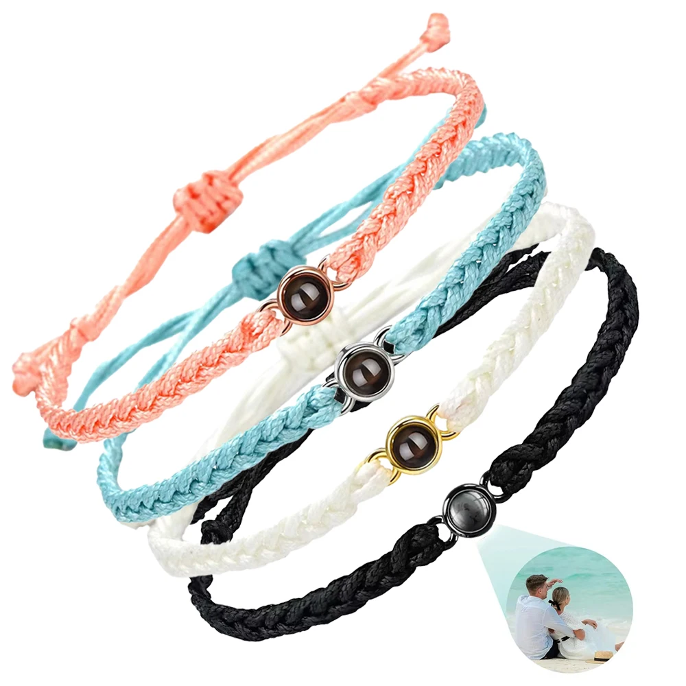 Aangepaste fotoarmband met fotoprojectie Handgeweven gepersonaliseerde fotoprojectiearmband Geheugenarmband Fotogroothandel