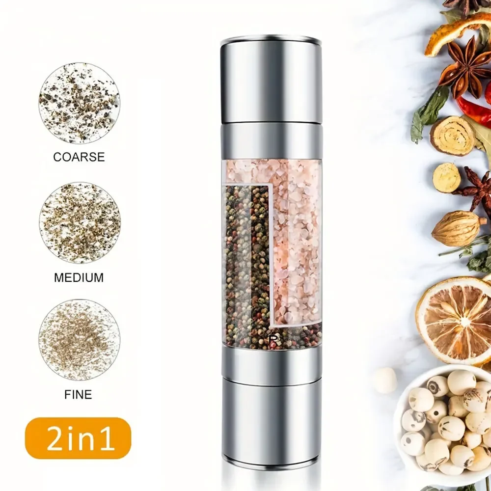 เครื่องบดเครื่องเทศแบบ2 in 1, เครื่องบดเกลือพริกไทยสแตนเลสพร้อมอุปกรณ์ที่ใช้ในครัวบดเซรามิกปรับได้