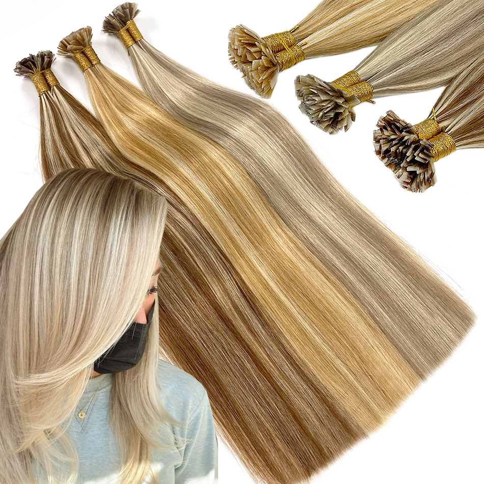 Extensiones de cabello de punta plana Ugeat, cabello humano Fushion Remy de 18-30 ", 50 hebras/paquete, extensiones de cabello de queratina recta Natural