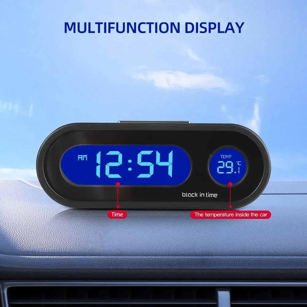 Zegar Samochodowy Mini Elektroniczny Zegarek Samochodowy Podświetlany Termometr Wewnętrzny LCD Podświetlenie Cyfrowy Wyświetlacz Akcesoria Samochodowe