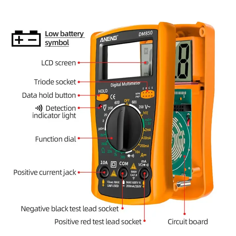 Multímetro Digital profesional DM850, probador de voltaje CA/CC automático 1999, amperímetro de corriente Ohm, sonda de prueba, herramienta de detección profesional