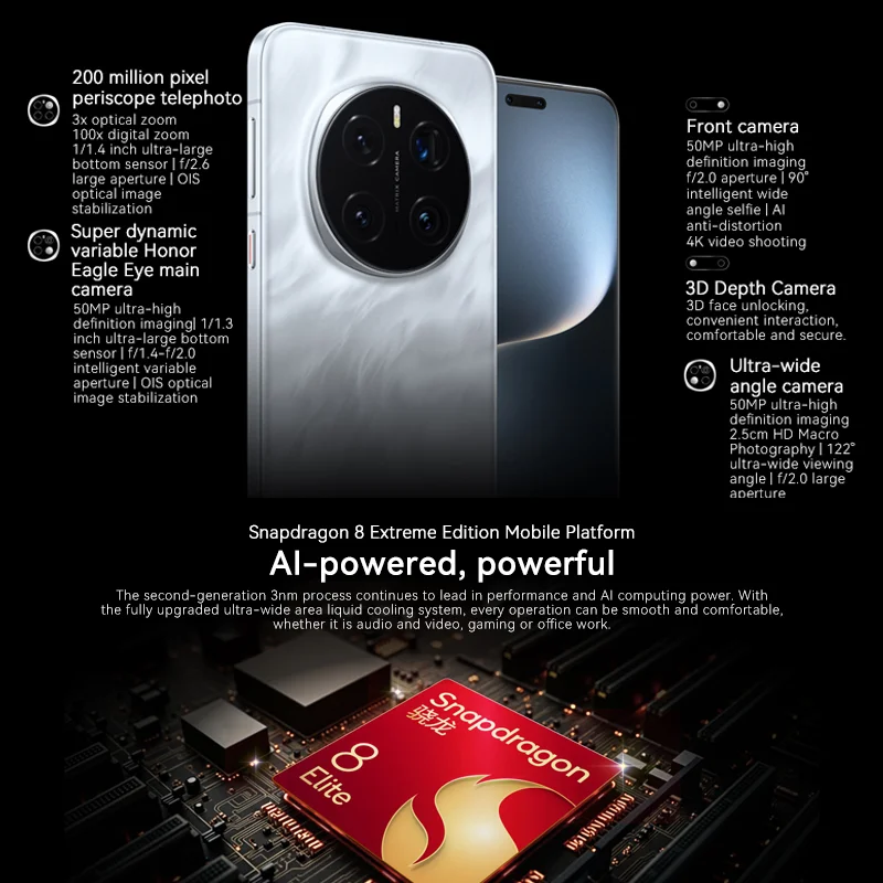 【Marque +】 Première mondiale Version mondiale HONOR Magic7 Pro 5G Smartphone Magic 7 Pro Snapdragon 8 Elite Écran OLED 120 Hz