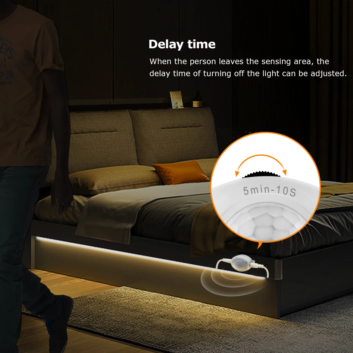 Set di strisce luminose a LED con sensore di movimento PIR intelligente DC12V Tempo di ritardo impermeabile regolabile Fai da te tagliabile per le scale del corridoio della camera da letto di casa